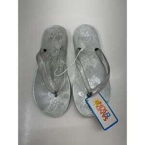 Sand N Sun Womens Flip Flops Size 4/5 Kids Monique Silver Rubber Thong NWTs Y2K